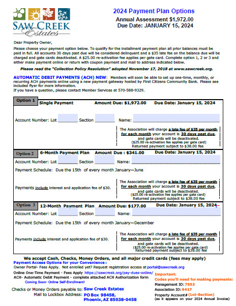 2024 Payment Plan Options Saw Creek Estates   2024 Payment Plan Options 